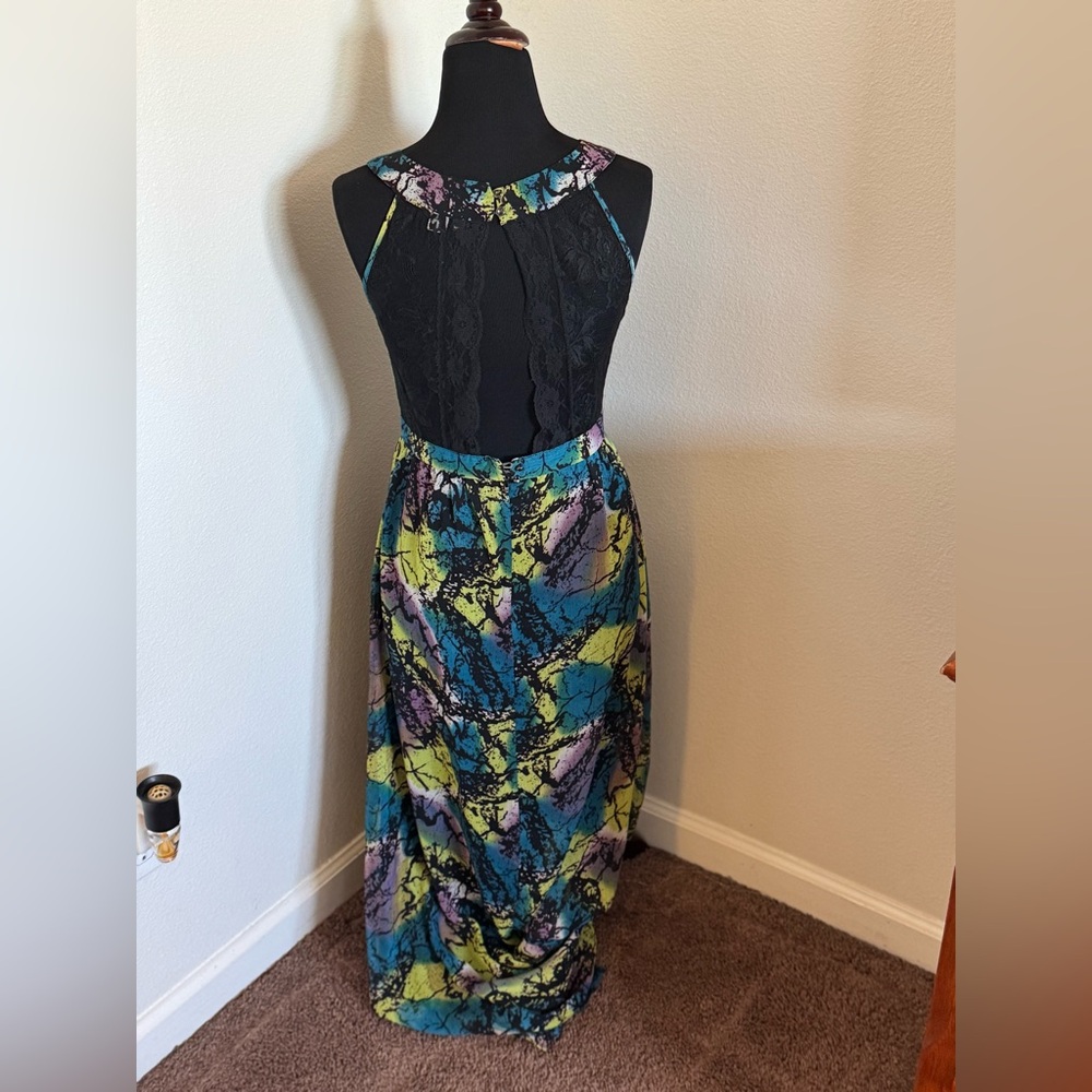 2 FOR $20 H&M Green Blue Floral Maxi Dress Sleeveless Lace Back Multi Color 6 - Picture 5 of 14